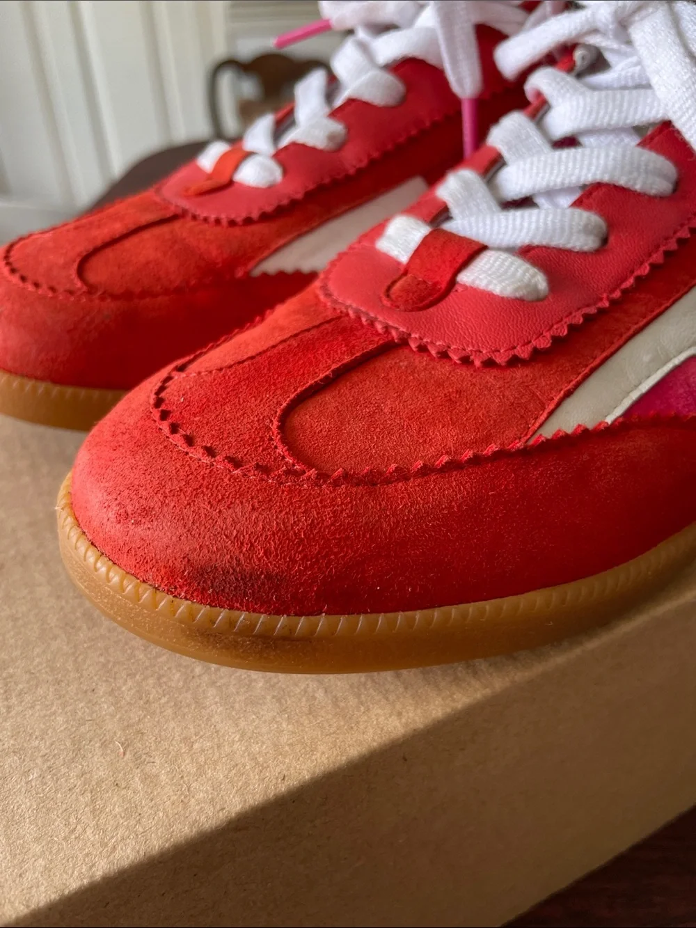 Boden Red Suede with Pink Suede Accents & White Leather Accent Sneakers